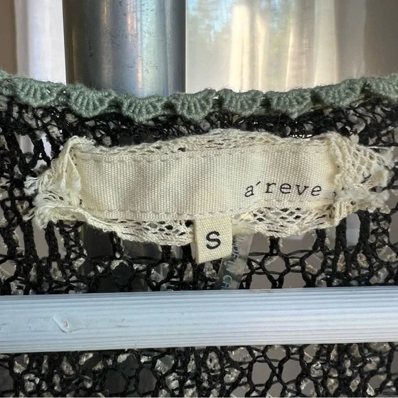 A'Reve Lace Knit Cardigan with Ruffle Hem in Black Gray Beige and Sage - Picture 3 of 8